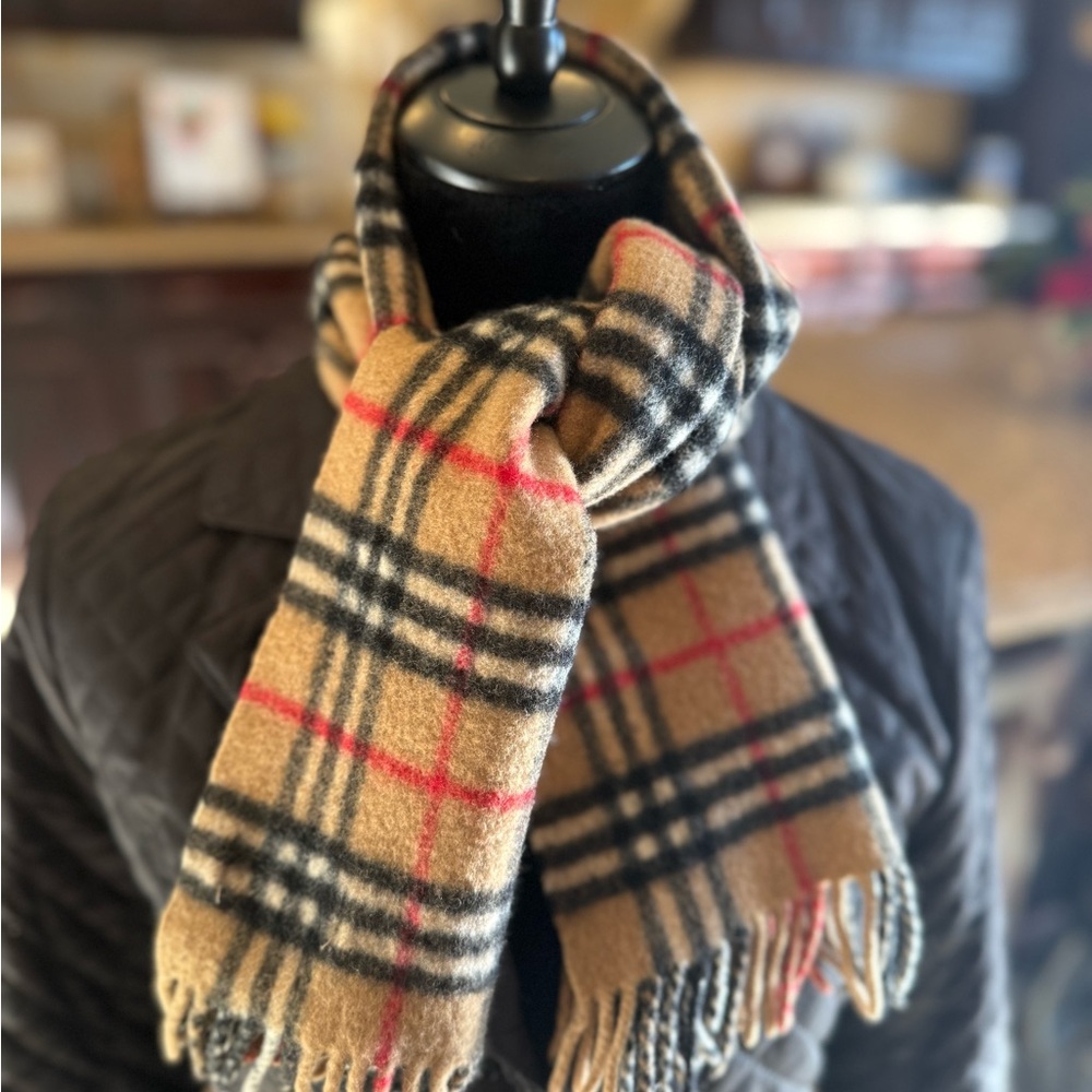 Burberry Tan and Red Plaid Scarf